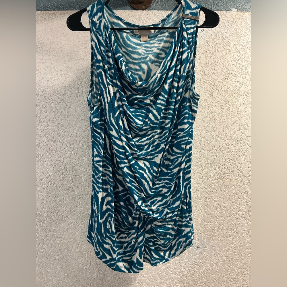 MICHAEL KORS blue and white dress top
